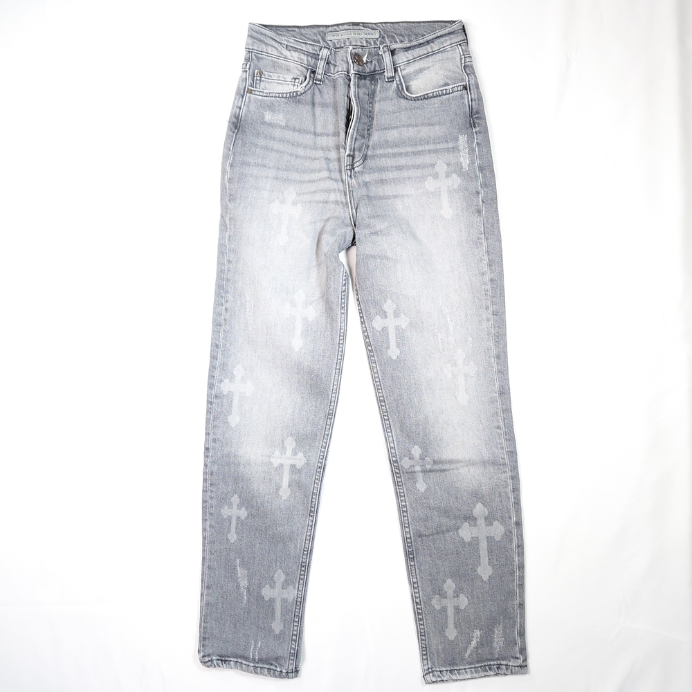 Silvian Heach Denim Women's Jeans High Rise Crosses Button Fly Gray Size 25